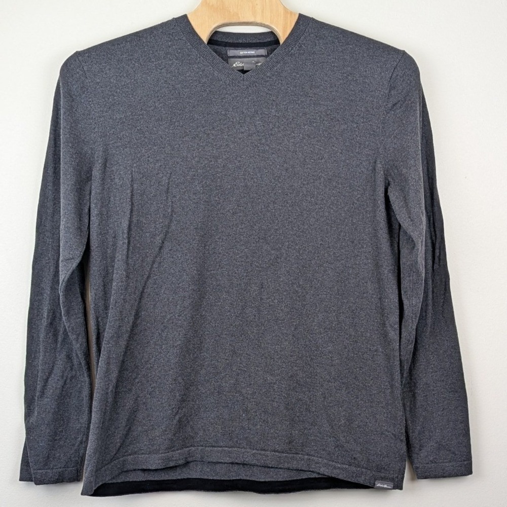 Eddie Bauer Mens TXL Charcoal Gray Cotton Merino Wool V-Neck Sweater Tall XL - Picture 3 of 11